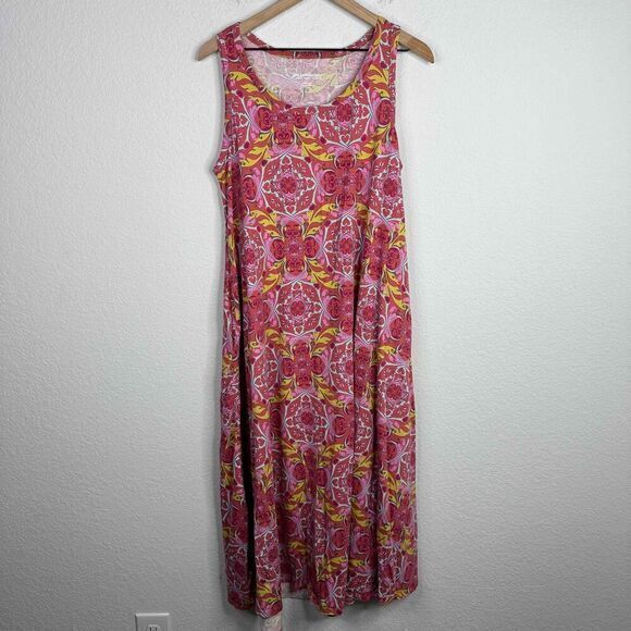 Soft Surroundings Dress Womens Petite Large Floral Abstract Sleeveless Boho Maxi - Picture 1 of 8